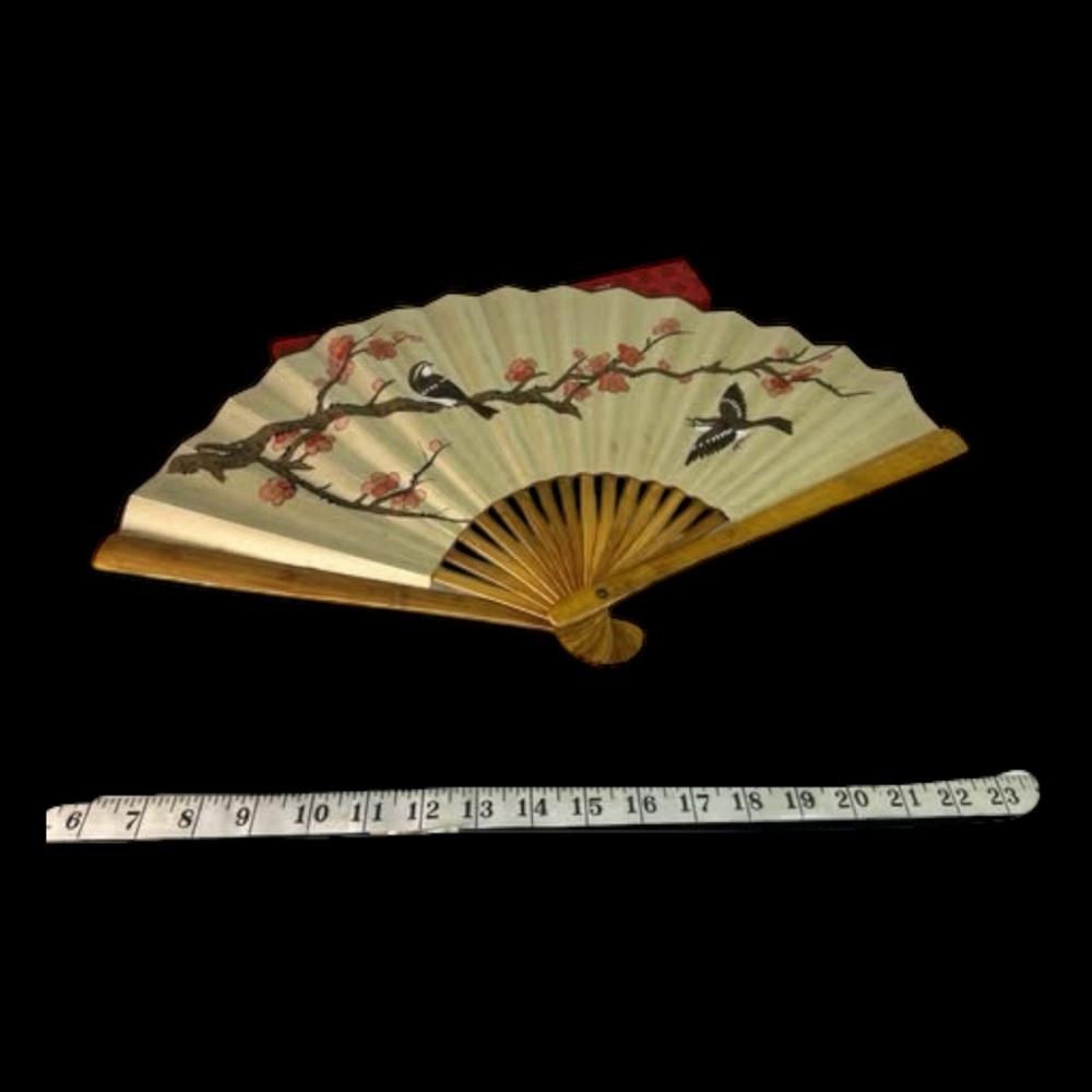 Hand Fan Bamboo Folding Handheld Fan w/ Cherry Blossom Design